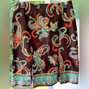 Harold’s 2 Vintage Brown Paisley Fit 2 Flare Skirt with box pleated hem cotton.